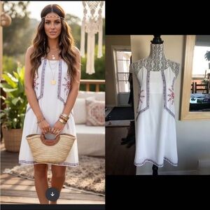Large Beautiful Boho Festival Style Embroidered Dress. White.